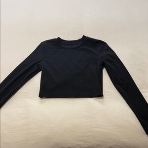 Daily Drills Black Cropped Long-Sleeve Go Fabric Exercise Shirt